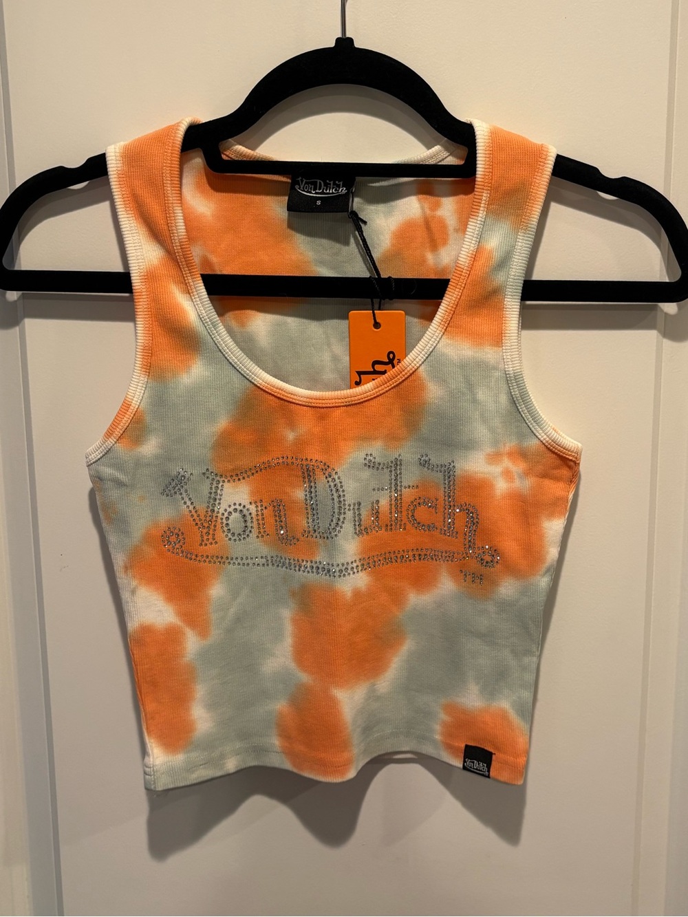 Von Dutch Rhinestone Logo Tank in Mint/Orange